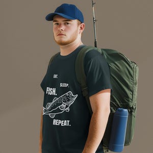 Eat Sleep Fish Repeat T-Shirt: Funny Angler Gift, Unisex Cotton Tee