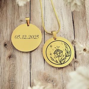 Moon Cycle necklace – Personalized | 8 Phases + Back Engraving (text or date)