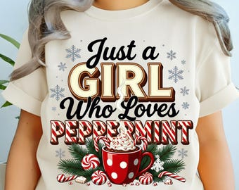 Navidad con menta PNG SVG – Solo una chica que ama el chocolate caliente con menta Diseño para camisetas, tazas y Cricut