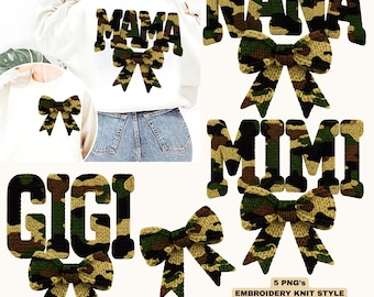 Camo Mama PNG Camouflage Knit Mama Crochet Bow Latch Hook Chunky Yarn Design Mimi Nana Gigi Mothers Day Shirt Sublimation Clipart Bundle