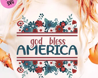 Gott segne Amerika PNG SVG | Vaterländisches christliches Blumenmuster | Glaube Bauernhaus Fourth of Juli Sublimation