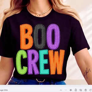 Halloween Boo Crew PNG, Design für ein T-Shirt mit Stickerei-Imitation, gesticktes Halloween-College-Sublimations-Clipart