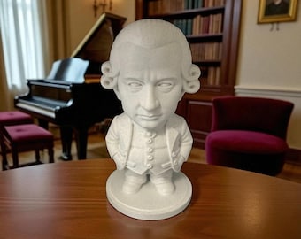 Equipo Big Belly: Mozart / Figura de compositor impresa en 3D / Busto para amantes de la música clásica / Escultura barroca encantadora / Decoración de escritorio para músicos