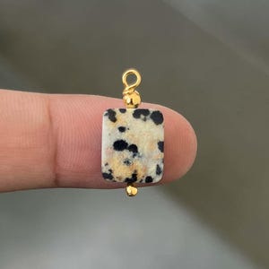 Natural Dalmatian Jasper Rectangle Charm | Hand Wire Wrapped Gold Plated Brass Bail