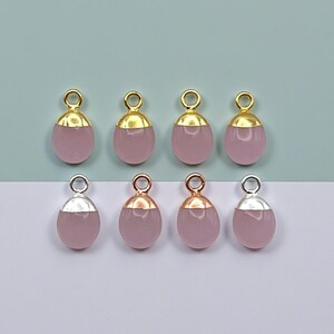 Pink Chalcedony Tumble Pendant, Gold Cap Charm (8-10mm)