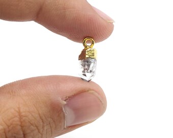 Handmade Raw Herkimer Diamond Pendant 8-10mm – Gemstone with Electroplated Cap for Necklace & Jewelry Making