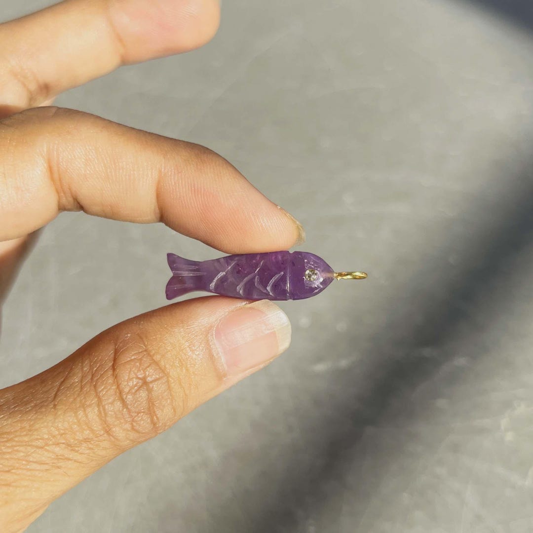 Hand Carved Amethyst Fish Pendant With CZ Eye, Gold Bail Charm - Etsy