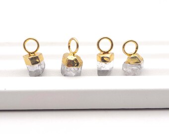 Pingente com diamante Herkimer bruto: berloque banhado a ouro ou prata, 5-7 mm