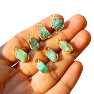 Raw Emerald Pendant: Electroplated Gold or Silver Edge, Healing Stone