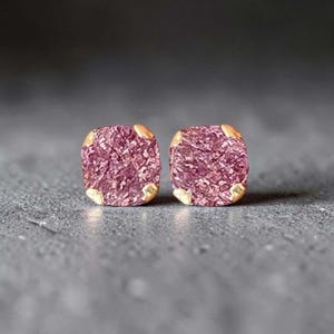 Raw Ruby Stud Earrings – 18K Gold Vermeil, Uncut Red Gemstone Prong Setting