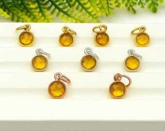 6mm Faceted Citrine Charm: Gold or Silver Plated Pendant