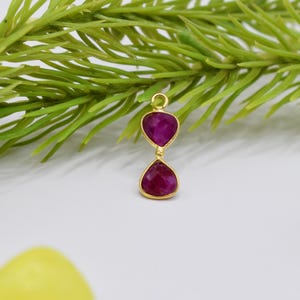 Ruby Bowtie Gemstone Pendant, Gold Plated Sterling Silver, Single Bail Jewelry Making Link for DIY Pendant/Necklace Component Charm