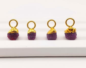 Raw Ruby Nugget Pendant: Electroplated Charm for Jewelry Making