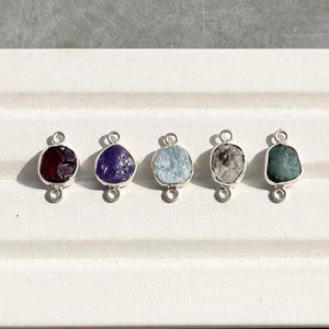 Natural Raw Gemstone Silver Bezel Connector – Double Loop – Sold Per Piece