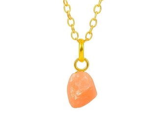Halsband med rått karneolhänge: Förgylld ögla, naturlig orange kristall