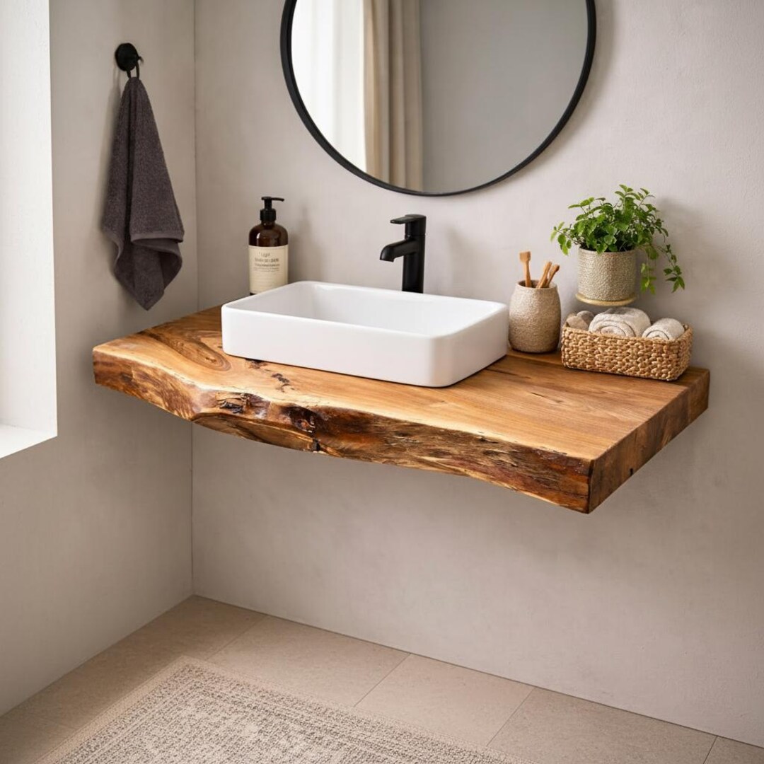 Live Edge Floating Bathroom Countertop, Wall Mounted Sink Slab, Solid ...