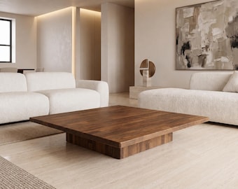 Low Coffee Table, Modern Solid Walnut Table with Pedestal Base