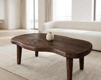 Organic Shape Walnut Coffee Table, Handmade Solid Wood Rustic Living Room Furniture