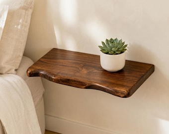 Floating Walnut Nightstand, Live Edge Bedside Shelf, Wall Mounted Night Stand Decor