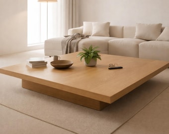 Low Profile Solid Oak Coffee Table, Minimal Japandi Wooden Center Table, Handmade Scandinavian Living Room Furniture