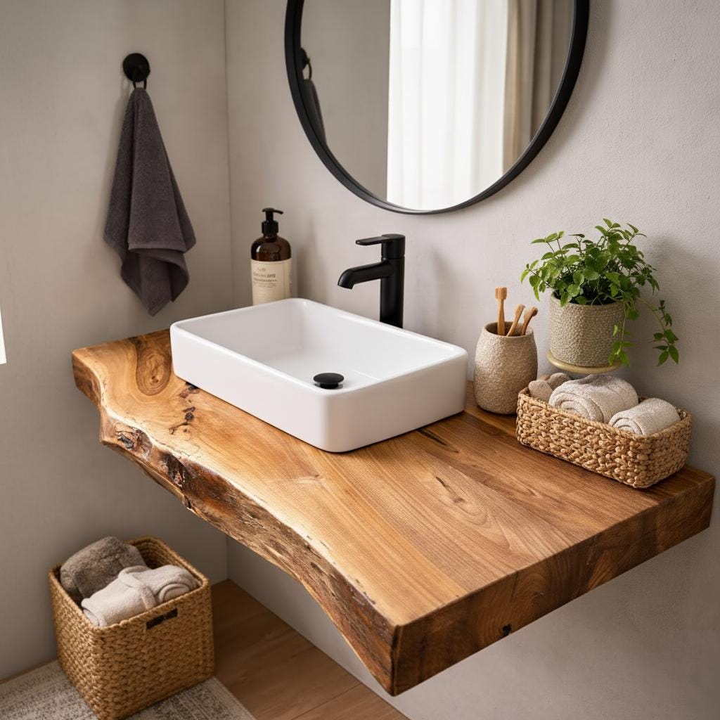 Live Edge Floating Bathroom Countertop, Wall Mounted Sink Slab, Solid ...