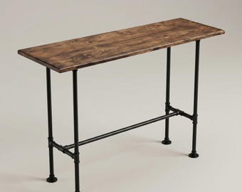 Rustic Pub Table, Solid Wood Bar Height Table with Industrial Pipe Legs