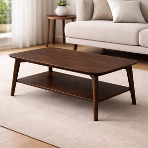 Handmade Solid Walnut Coffee Table with Shelf, Modern Living Room Furniture