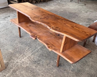 Live Edge Solid Wood TV Stand, Rustic Handmade Media Console