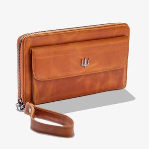 Unisex Leather Wristlet Wallet, Handmade Genuine Leather Clutch Bag for Men & Women