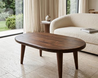 Walnut Coffee Table, Organic Shape Living Room Table, Mid-Century Furniture