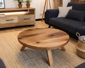 Handcrafted Solid Walnut Coffee Table, Round Minimalist Design, 3 Leg Wooden Table, Scandinavian Modern Living Room Furniture