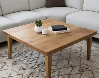 Solid Oak Coffee Table, Minimalist Scandinavian Wooden Center Table, Handmade Modern Living Room Furniture