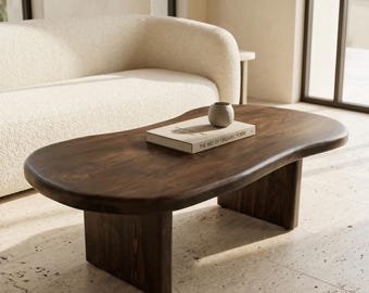 Organic Shape Walnut Coffee Table, Handmade Solid Wood Living Room Table, Custom Size Furniture