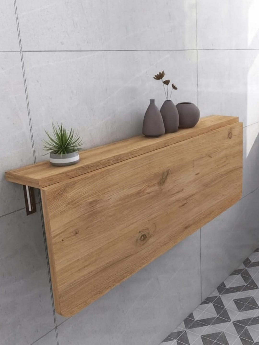 Wall Mounted Folding Desk With Storage Shelves, Space Saving Floating ...