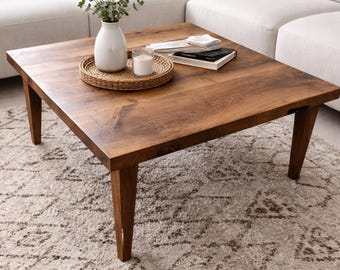 Handcrafted Solid Walnut Coffee Table, Luxury Modern Design with Tapered Wooden Legs