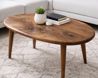 Walnut Oval Coffee Table, Handmade Wooden Table for Living Room