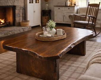 Natural Wood Coffee Table, Handcrafted Reclaimed Farmhouse Centerpiece, Live edge Rustic Furniture for Living Decor