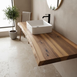 Close-up detail of live edge wood texture and organic grain movement.