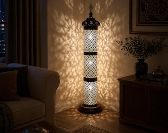 Lámpara de pie de vidrio soplado hecha a mano, iluminación artesanal, decoración de villa de lujo.