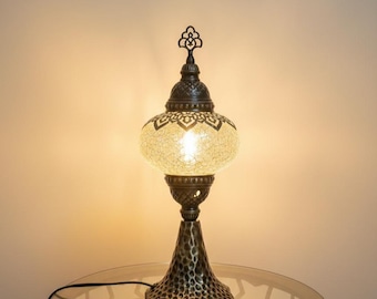 Turkish Table Lamp, Authentic Cracked Glass Desk Light, Handmade Boho Nightlight,