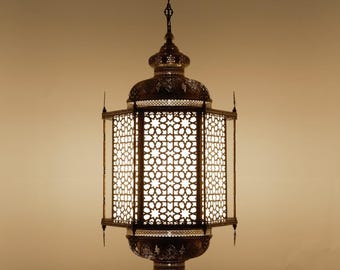 Large Authentic Moroccan Lantern Pendant Light - Hanging Fixture Handcrafted Lantern