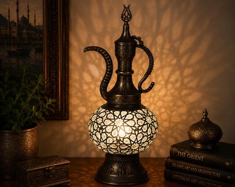 Handmade Blown Glass Ewer | Turkish Ottoman Pitcher | Unique Decorative Glass Vase