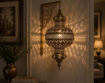 Handmade Moroccan Wall Sconce: Engraved Metal Turkish Lamp