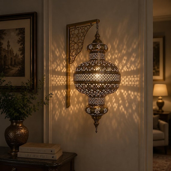 Handmade Moroccan Wall Sconce: Engraved Metal Turkish Lamp - Etsy
