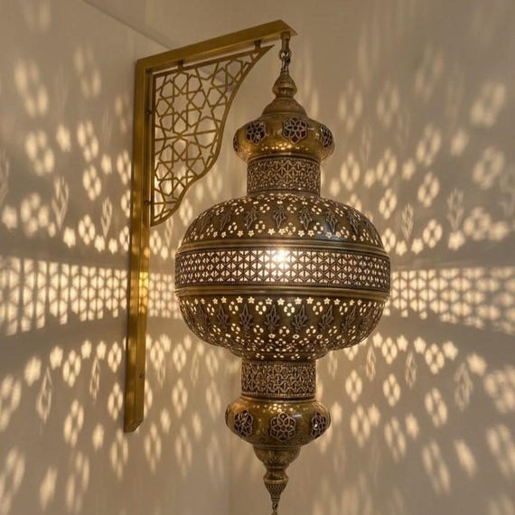 Handmade Moroccan Wall Sconce: Engraved Metal Turkish Lamp - Etsy