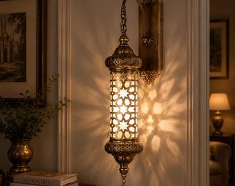 Marokkaanse wandkandelaar van geblazen glas: antiek bronzen badkamerlamp