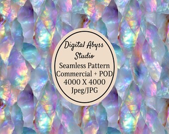 Iridescent Opal Seamless Pattern, Rainbow Crystal Digital Paper, Pastel Holographic Gemstone Texture, Sublimation JPG, Commercial POD