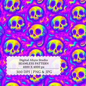 Neon Halloween Skull Seamless Pattern: Scrapbook Paper, Fabric (Digital Download, 300 DPI)