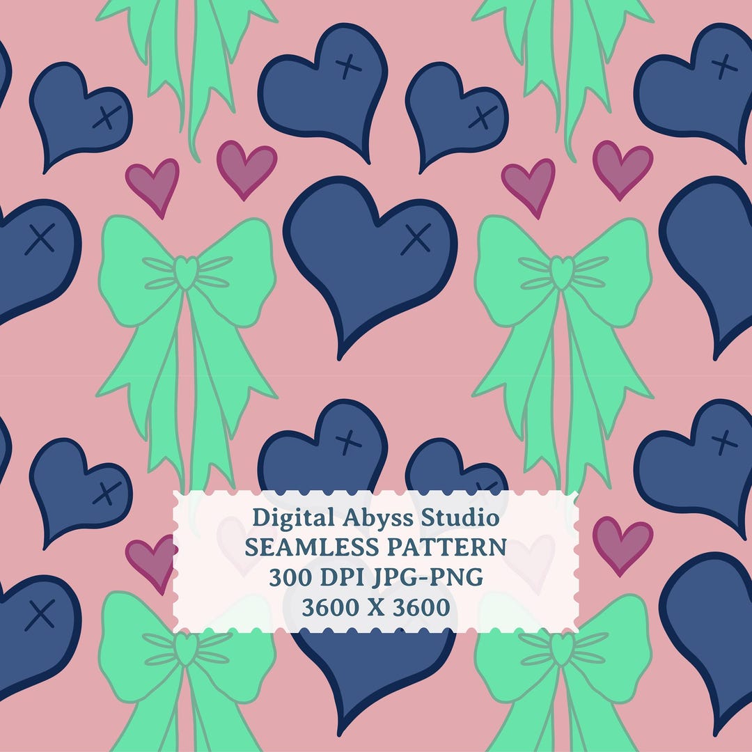 Playful Bows & Hearts Hand-drawn Seamless Pattern Tile - Digital ...