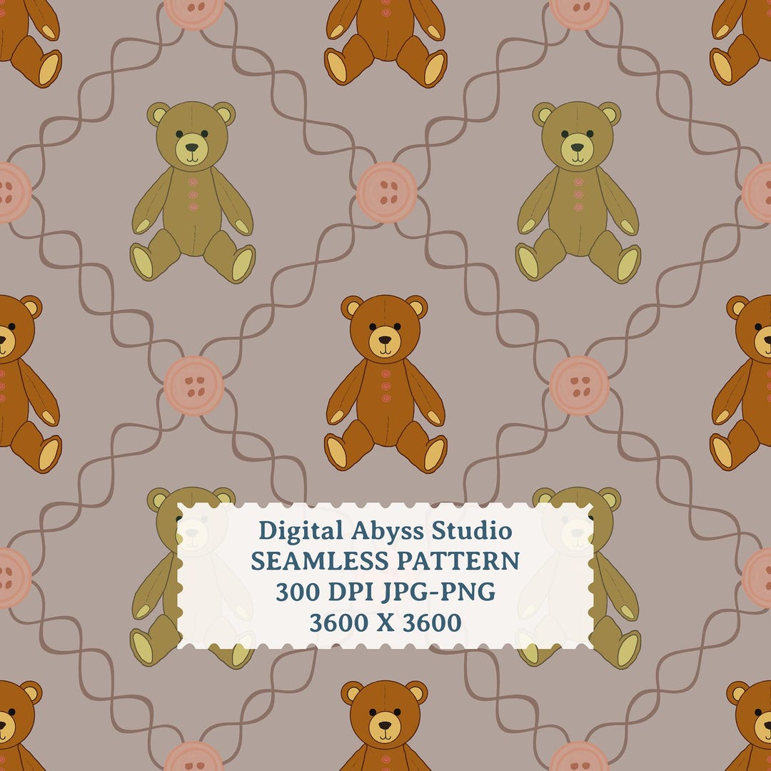 Teddy Bears Seamless Pattern - Scrapbooking & Fabric (digital Download ...